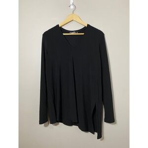 Sympli Black Long Sleeve V Neck Asymmetrical Tunic‎ Top Made in Canada Size 12
